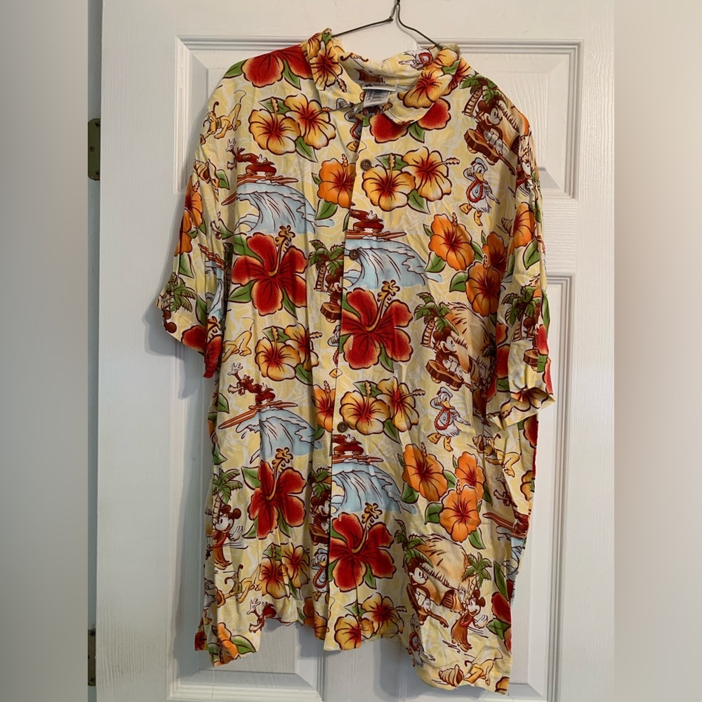 Disney Hula Hawaiian Shirt All Over Print Mickey Mouse Minnie Floral Size L - Picture 2 of 7